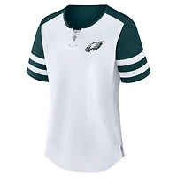 T-shirt à lacets Fanatics blanc/vert nuit Philadelphia Eagles Touchdown Pass Athena pour femme
