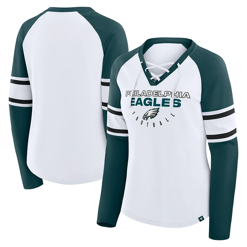 T-shirt à lacets manches longues et col rond pour femme, blanc, grande taille, des Philadelphia Eagles, Redzone