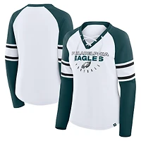 T-shirt à lacets manches longues et col rond pour femme, blanc, grande taille, des Philadelphia Eagles, Redzone
