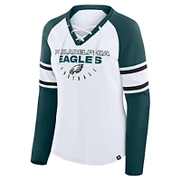 T-shirt à lacets manches longues et col rond pour femme, blanc, grande taille, des Philadelphia Eagles, Redzone