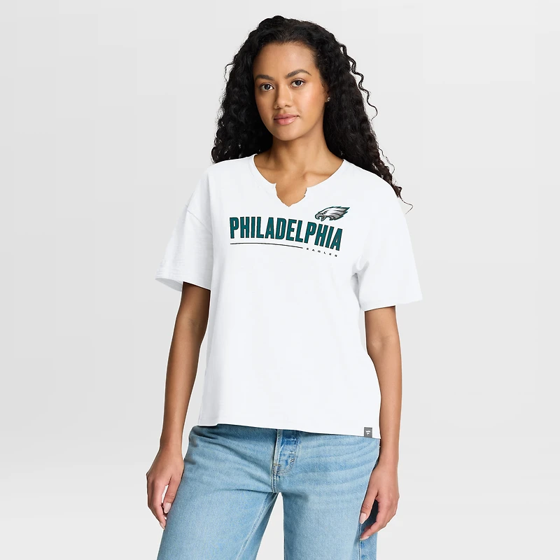 Women's Fanatics White Philadelphia Eagles Redzone Slub Boxy T-Shirt