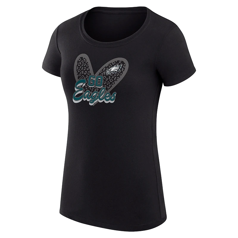 T-shirt léger à imprimé animalier G-III 4Her par Carl Banks pour femme, coupe ultra-ajustée, motif cœur, Philadelphia Eagles