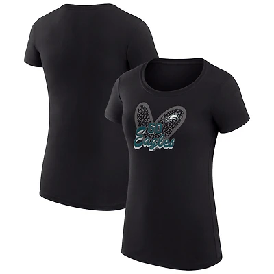 T-shirt léger à imprimé animalier G-III 4Her par Carl Banks pour femme, coupe ultra-ajustée, motif cœur, Philadelphia Eagles