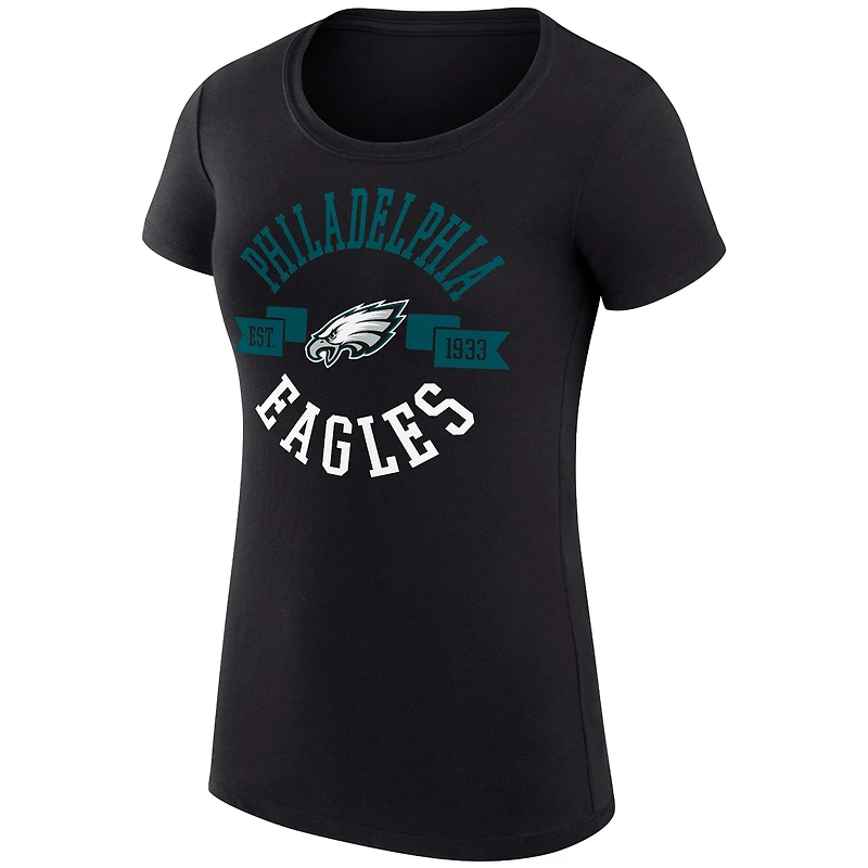 T-shirt à col rond léger et coupe ultra-ajustée pour femme G-III 4Her par Carl Banks, motif Philadelphia Eagles, noir, City Team