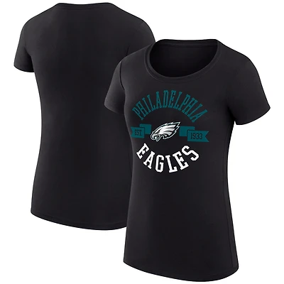 T-shirt à col rond léger et coupe ultra-ajustée pour femme G-III 4Her par Carl Banks, motif Philadelphia Eagles, noir, City Team