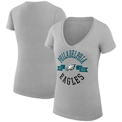 T-shirt léger à col en V et coupe ultra-ajustée G-III 4Her par Carl Banks pour femme, gris chiné, motif graphique urbain des Eagles de Philadelphie