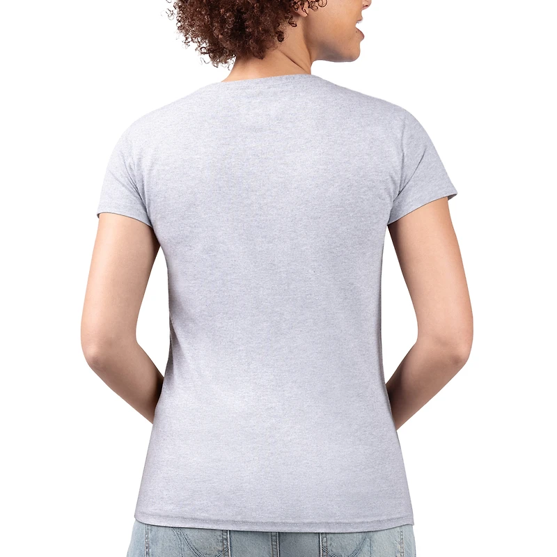 T-shirt à col en V ultra-mince et léger G-III 4Her par Carl Banks pour femme, gris chiné, motif floral, logo de l'équipe des Eagles Philadelphie