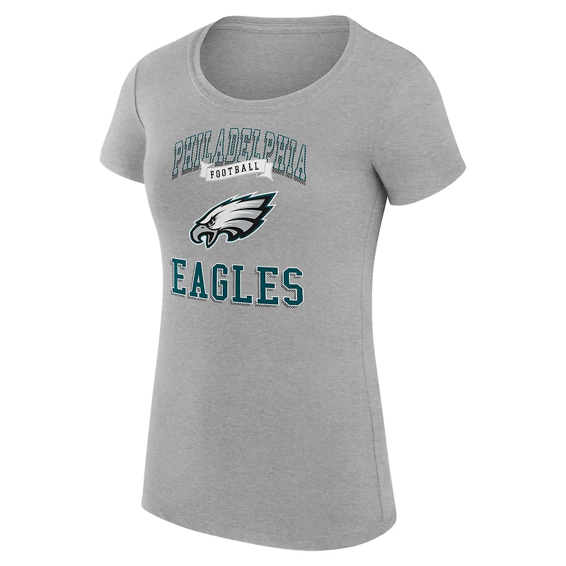 T-shirt léger et ultra-ajusté G-III 4Her par Carl Banks pour femme, gris chiné, avec logo de l'équipe des Philadelphia Eagles