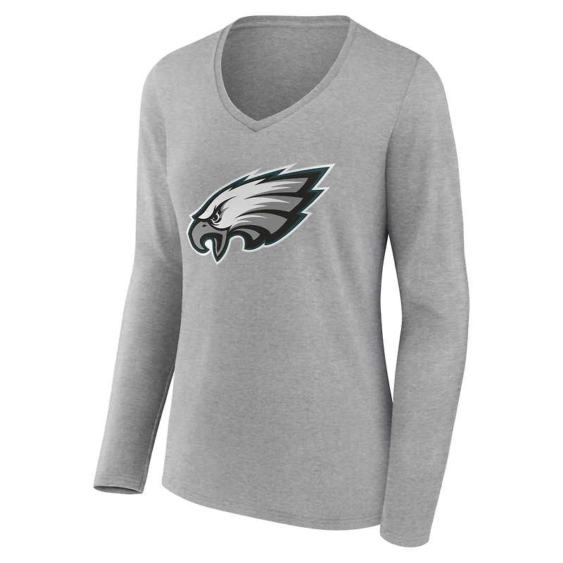 Women's Gray Philadelphia Eagles Team Authentic Personalized Name & Number Long Sleeve V-Neck T-Shirt