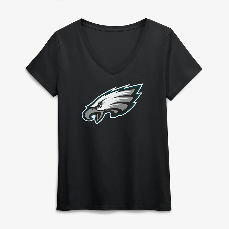 Women's Logo Athletic Black Philadelphia Eagles Primary V-Neck T-Shirt