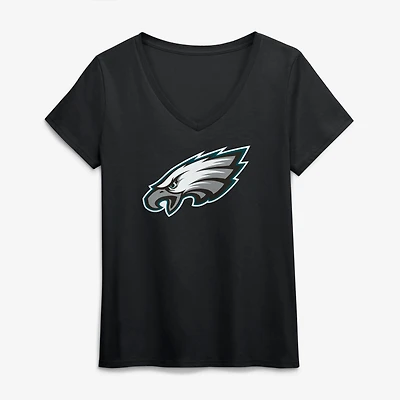 Women's Logo Athletic Black Philadelphia Eagles Primary V-Neck T-Shirt
