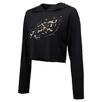 Majestic Threads Jalen Hurts pour femmes, noir, Philadelphia Eagles, léopard, nom et numéro du joueur, sweat à capuche court manches longues