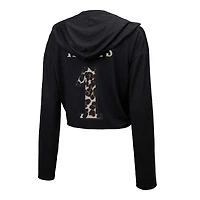 Majestic Threads Jalen Hurts pour femmes, noir, Philadelphia Eagles, léopard, nom et numéro du joueur, sweat à capuche court manches longues