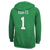 Women's Majestic Threads Jalen Hurts  Kelly Green Philadelphia Eagles Name & Number Tri-Blend Pullover Hoodie