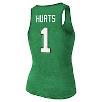 Débardeur à trois mélanges Majestic Threads Jalen Hurts Kelly Green Philadelphia Eagles pour femmes