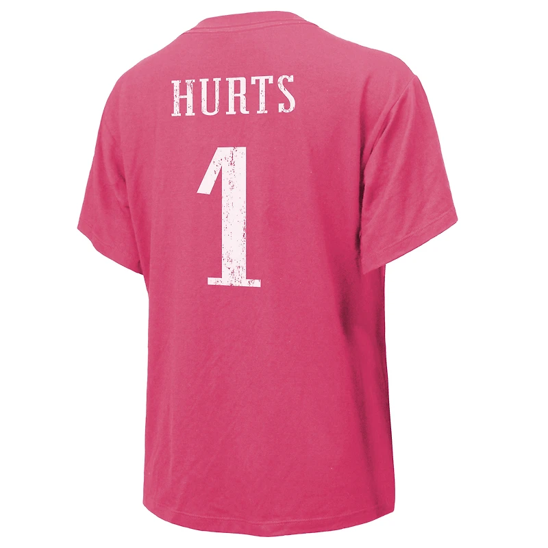 T-shirt Majestic Threads Jalen Hurts rose avec nom et numéro des Eagles de Philadelphie pour femmes