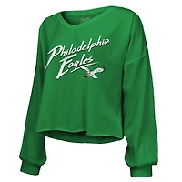 T-shirt court à manches longues et col en V pour femme Majestic Threads Saquon Barkley Kelly Green Philadelphia Eagles avec nom numéro