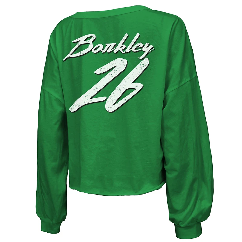 T-shirt court à manches longues et col en V pour femme Majestic Threads Saquon Barkley Kelly Green Philadelphia Eagles avec nom numéro