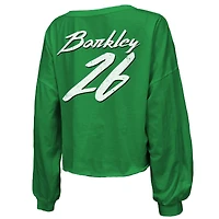 T-shirt court à manches longues et col en V pour femme Majestic Threads Saquon Barkley Kelly Green Philadelphia Eagles avec nom numéro