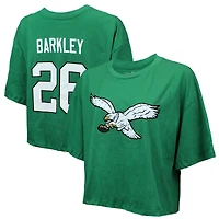 Women's Majestic Threads Saquon Barkley Kelly Green Philadelphia Eagles Swarovski Crystals Boxy Cropped Name & Number T-Shirt