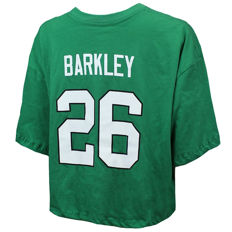 Women's Majestic Threads Saquon Barkley Kelly Green Philadelphia Eagles Swarovski Crystals Boxy Cropped Name & Number T-Shirt