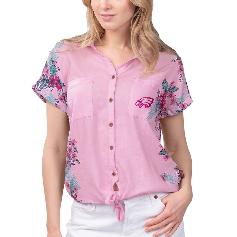 Chemise boutonnée nouée sur le devant du stade des Eagles de Philadelphie rose Margaritaville pour femmes
