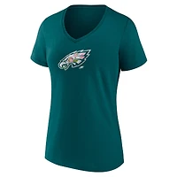 T-shirt à col en V fleuri vert nuit pour femme, motif numéro 1 des Philadelphia Eagles