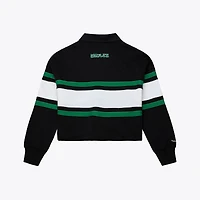 Women's Mitchell & Ness  Black Philadelphia Eagles Throwback Cropped Long Sleeve Rugby Polo