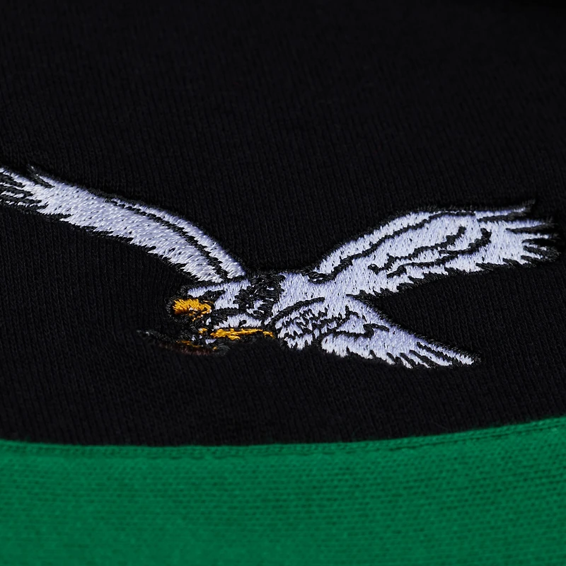Women's Mitchell & Ness Black Philadelphia Eagles Throwback Cropped Long Sleeve Rugby Polo