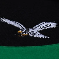 Women's Mitchell & Ness  Black Philadelphia Eagles Throwback Cropped Long Sleeve Rugby Polo