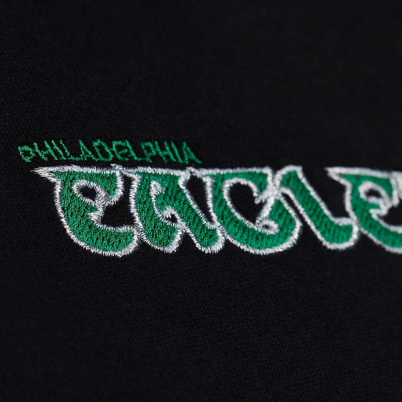 Women's Mitchell & Ness Black Philadelphia Eagles Throwback Cropped Long Sleeve Rugby Polo