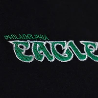 Women's Mitchell & Ness  Black Philadelphia Eagles Throwback Cropped Long Sleeve Rugby Polo