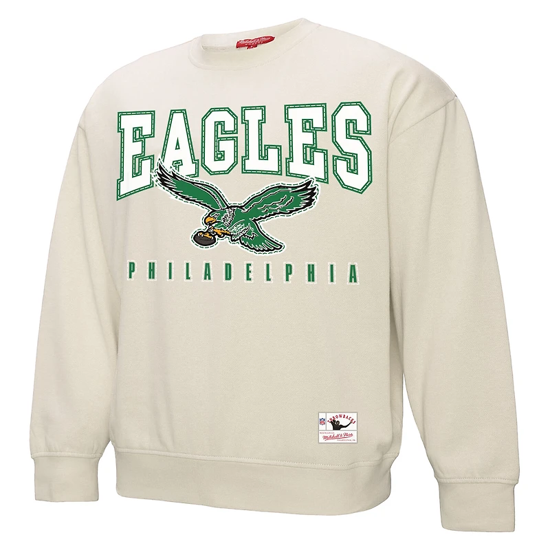 Sweat-shirt en polaire pour femme Mitchell & Ness de couleur crème Philadelphia Eagles Fandom
