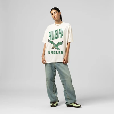 Women's Mitchell & Ness  Cream Philadelphia Eagles Logo Rise Boyfriend T-Shirt