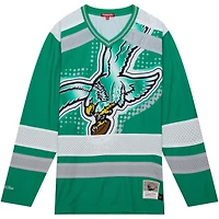 Women's Mitchell & Ness Green Philadelphia Eagles Big Face 7.0 Long Sleeve Jersey T-Shirt