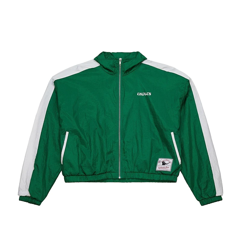 Veste courte entièrement zippée en nylon vert nuit pour femme des Philadelphia Eagles de Mitchell & Ness