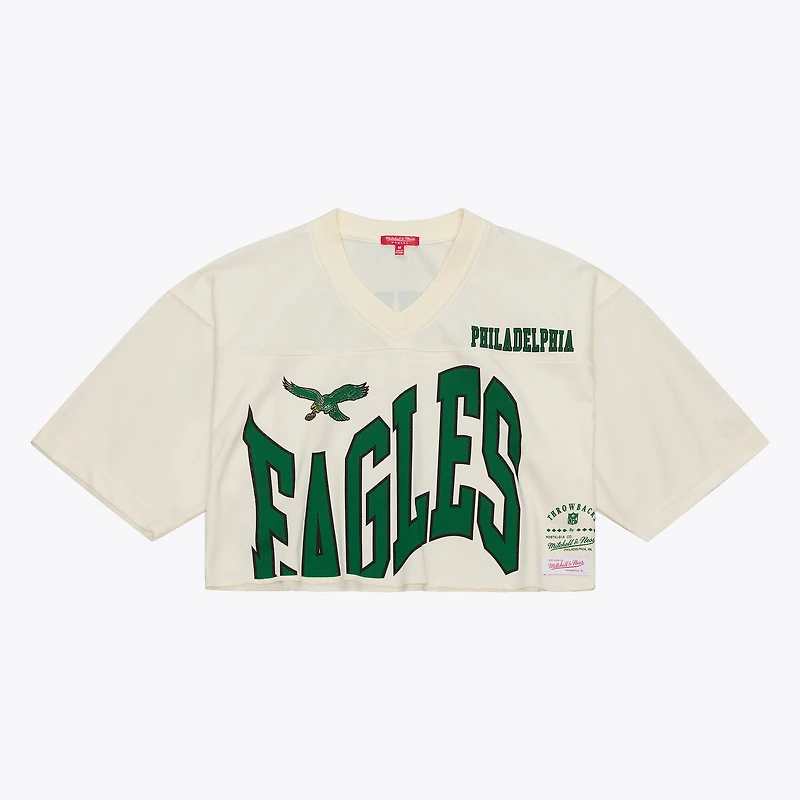 Maillot court Mitchell & Ness pour femme, couleur crème, modèle Randall Cunningham, Philadelphia Eagles, joueur retraité.