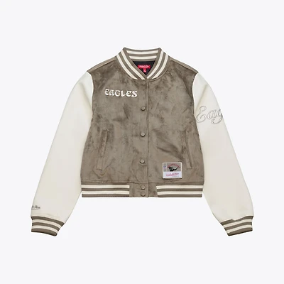 Women's Mitchell & Ness  Tan Philadelphia Eagles Full-Snap Varsity Jacket