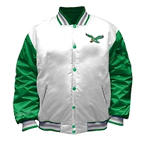 Veste en satin blanche à boutons-pression pour femme Mitchell & Ness, grande taille, motif Philadelphia Eagles