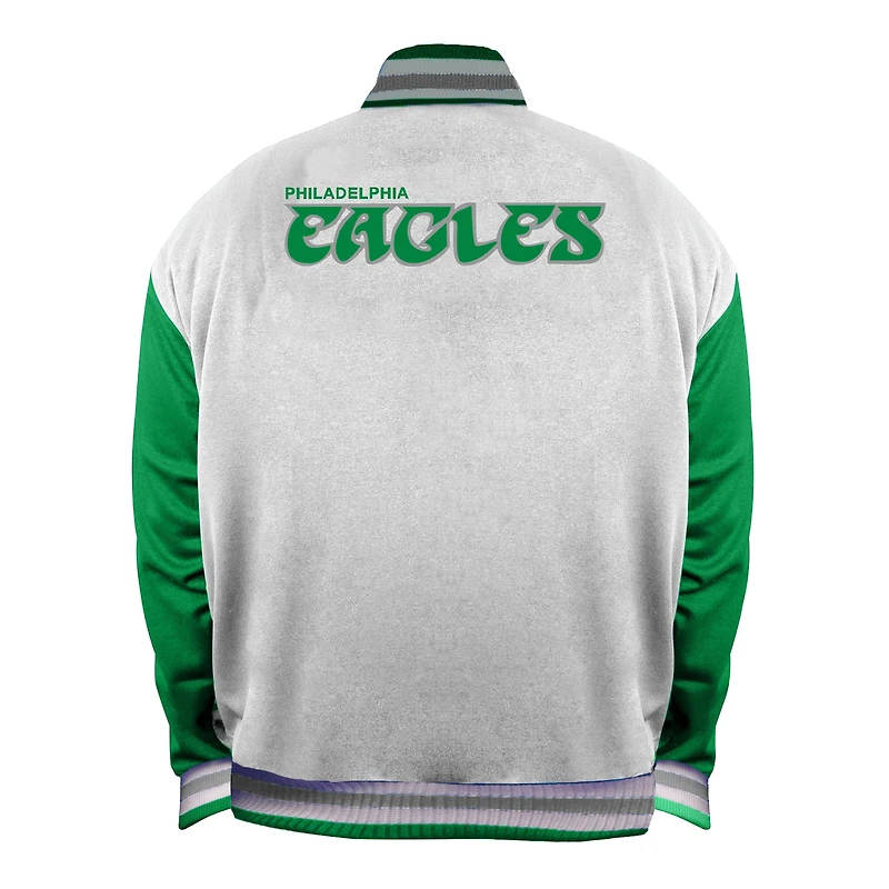 Veste en satin blanche à boutons-pression pour femme Mitchell & Ness, grande taille, motif Philadelphia Eagles