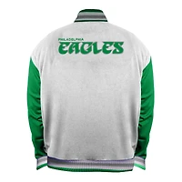 Veste en satin blanche à boutons-pression pour femme Mitchell & Ness, grande taille, motif Philadelphia Eagles
