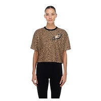 T-shirt court New Era marron Philadelphia Eagles pour femme, motif léopard, style boxy, maman et moi