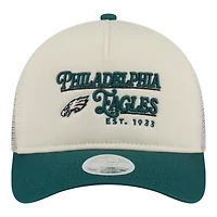 Women's New Era  Cream/Green Philadelphia Eagles Retro A-Frame 9FORTY Adjustable Hat