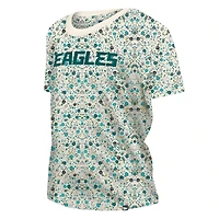 T-shirt à col rond floral New Era crème Philadelphia Eagles Glam Game pour femme
