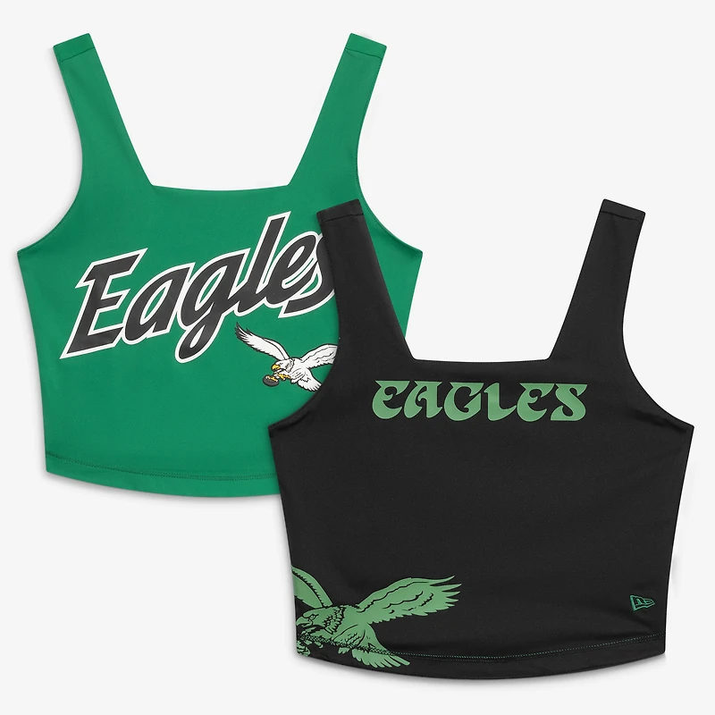 Women's New Era Green/Black Philadelphia Eagles Reversible Cropped Sport Classics Tank Top