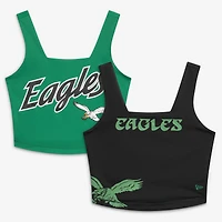Women's New Era Green/Black Philadelphia Eagles Reversible Cropped Sport Classics Tank Top