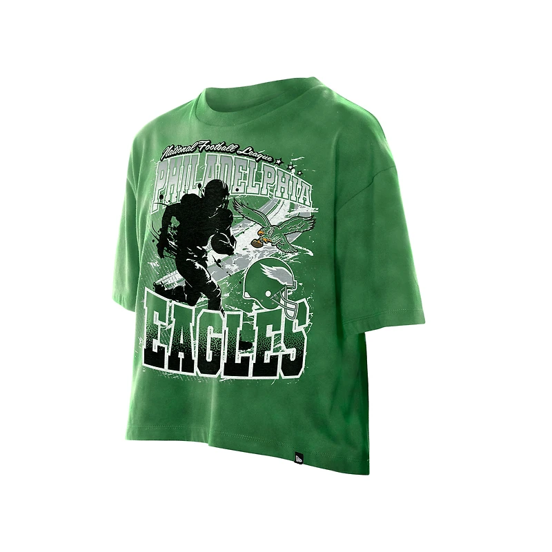T-shirt court boxy Sport Classics vert Kelly pour femme des Philadelphia Eagles de New Era, délavé minéral