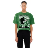 T-shirt court boxy Sport Classics vert Kelly pour femme des Philadelphia Eagles de New Era, délavé minéral