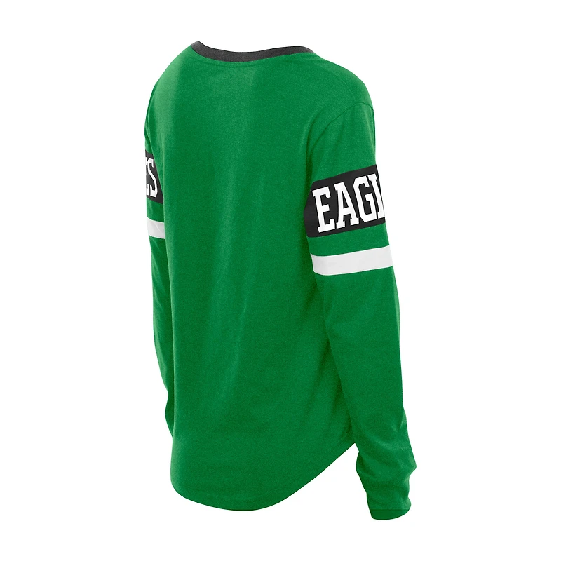 T-shirt à manches longues lacets rétro New Era vert Kelly pour femme des Philadelphia Eagles