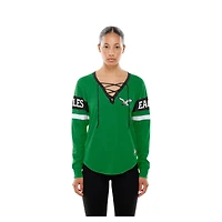 T-shirt à manches longues lacets rétro New Era vert Kelly pour femme des Philadelphia Eagles